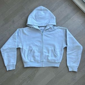 Soft Blue Cropped Boyfriend Cozy Fleece Hoodie